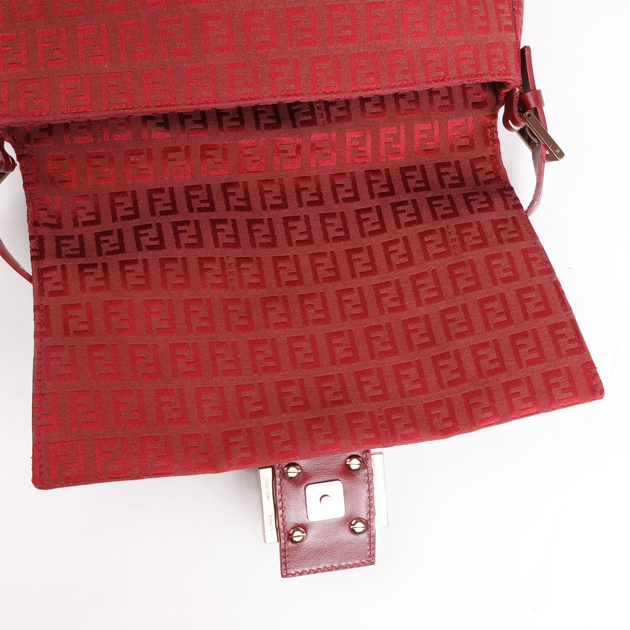 FENDI Zucchino Mamma Baguette Canvas & Leather Shoulder bag in Red 8BR001