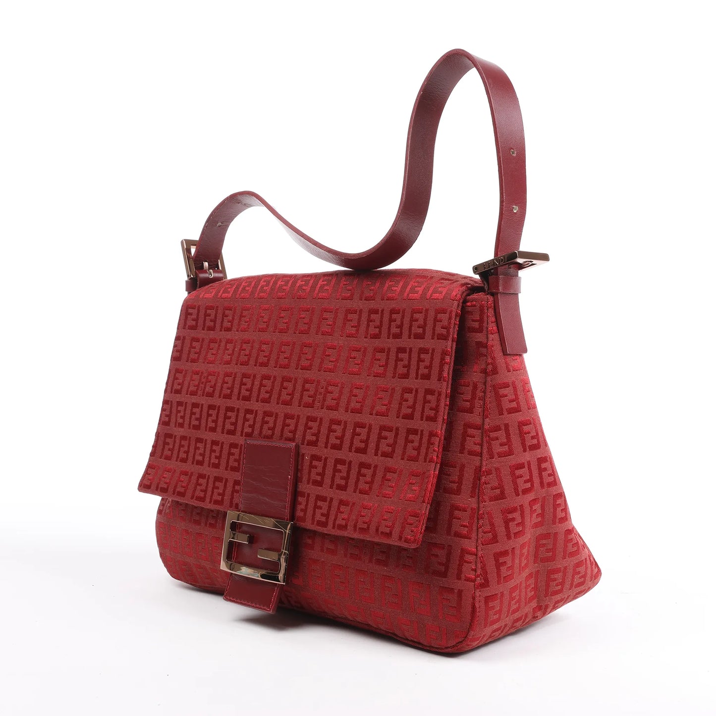 FENDI Zucchino Mamma Baguette Canvas & Leather Shoulder bag in Red 8BR001
