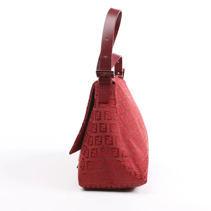 FENDI Zucchino Mamma Baguette Canvas & Leather Shoulder bag in Red 8BR001