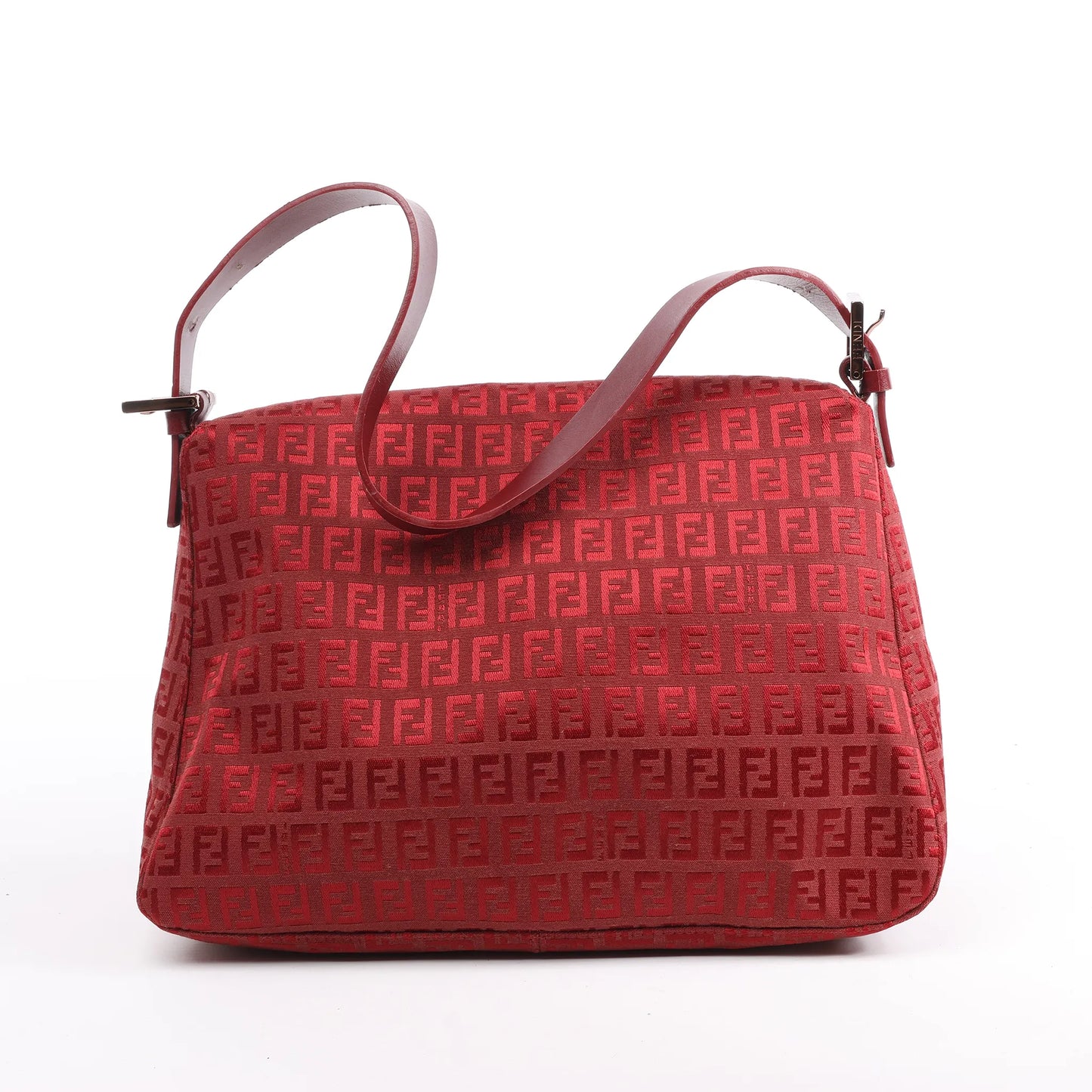 FENDI Zucchino Mamma Baguette Canvas & Leather Shoulder bag in Red 8BR001