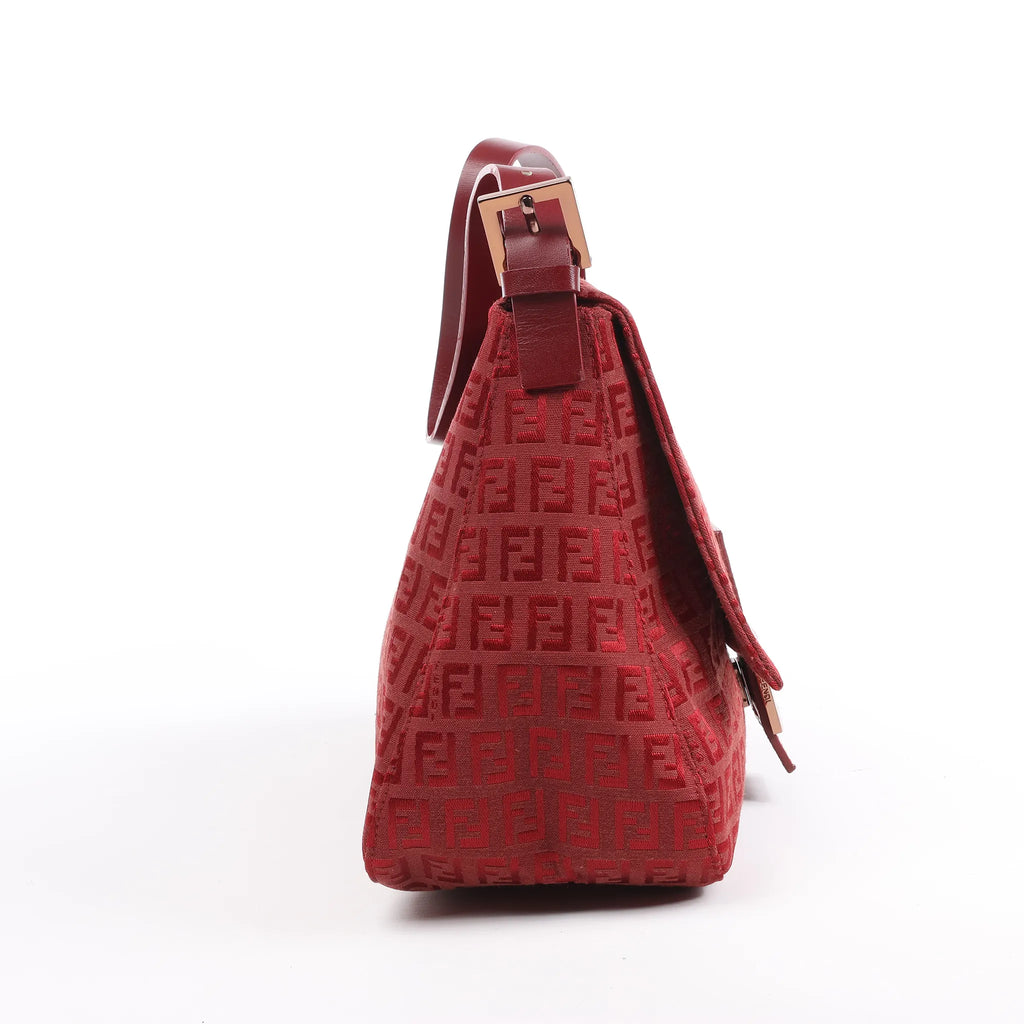 FENDI Zucchino Mamma Baguette Canvas & Leather Shoulder bag in Red 8BR001