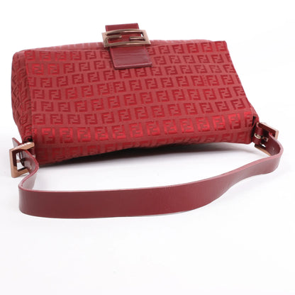FENDI Zucchino Mamma Baguette Canvas & Leather Shoulder bag in Red 8BR001