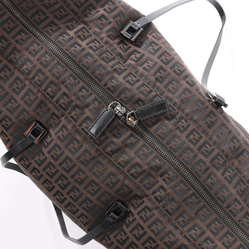 FENDI Zucchino Canvas x Leather Handbag in Brown 7VS018