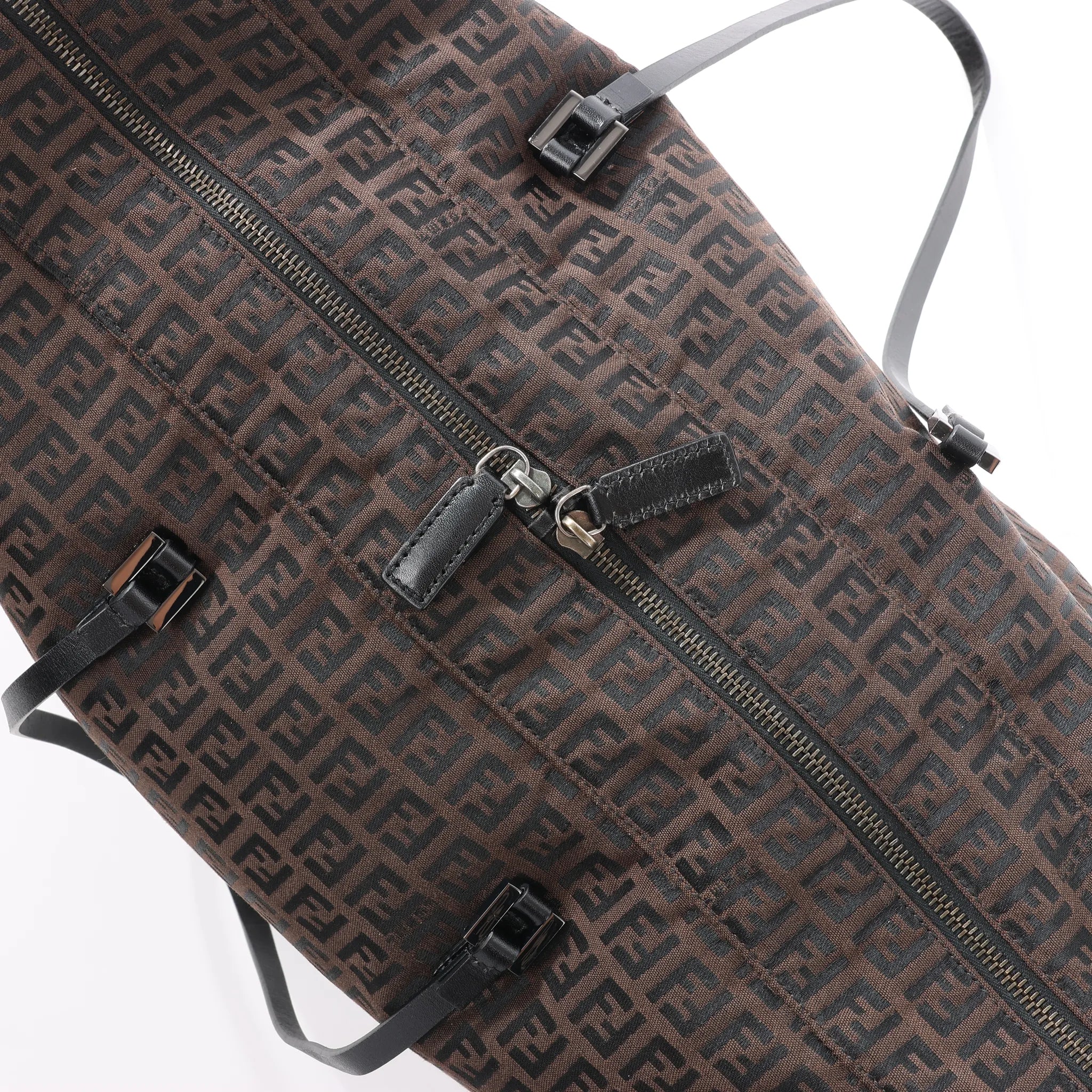 FENDI Zucchino Canvas x Leather Handbag in Brown 7VS018