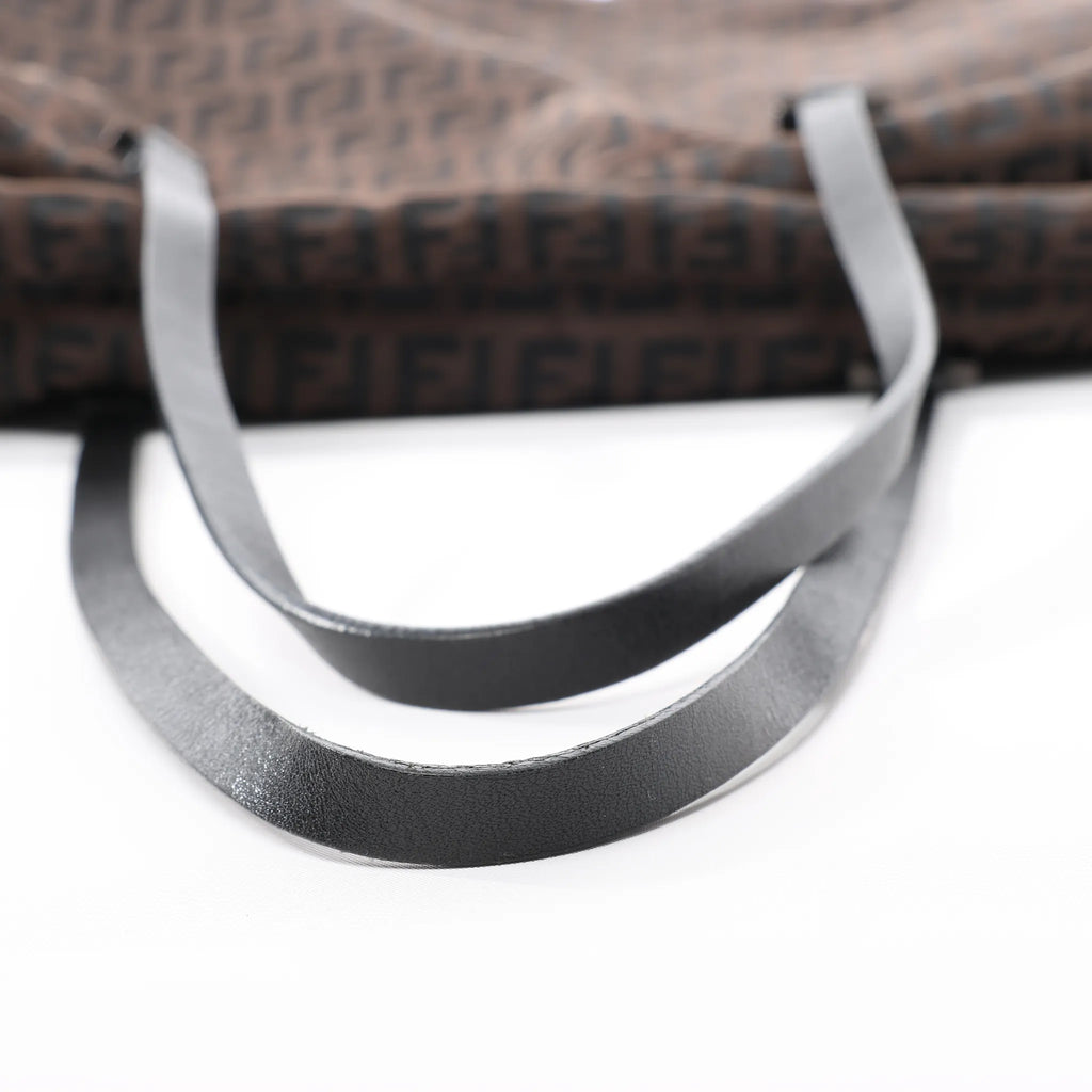 FENDI Zucchino Canvas x Leather Handbag in Brown 7VS018