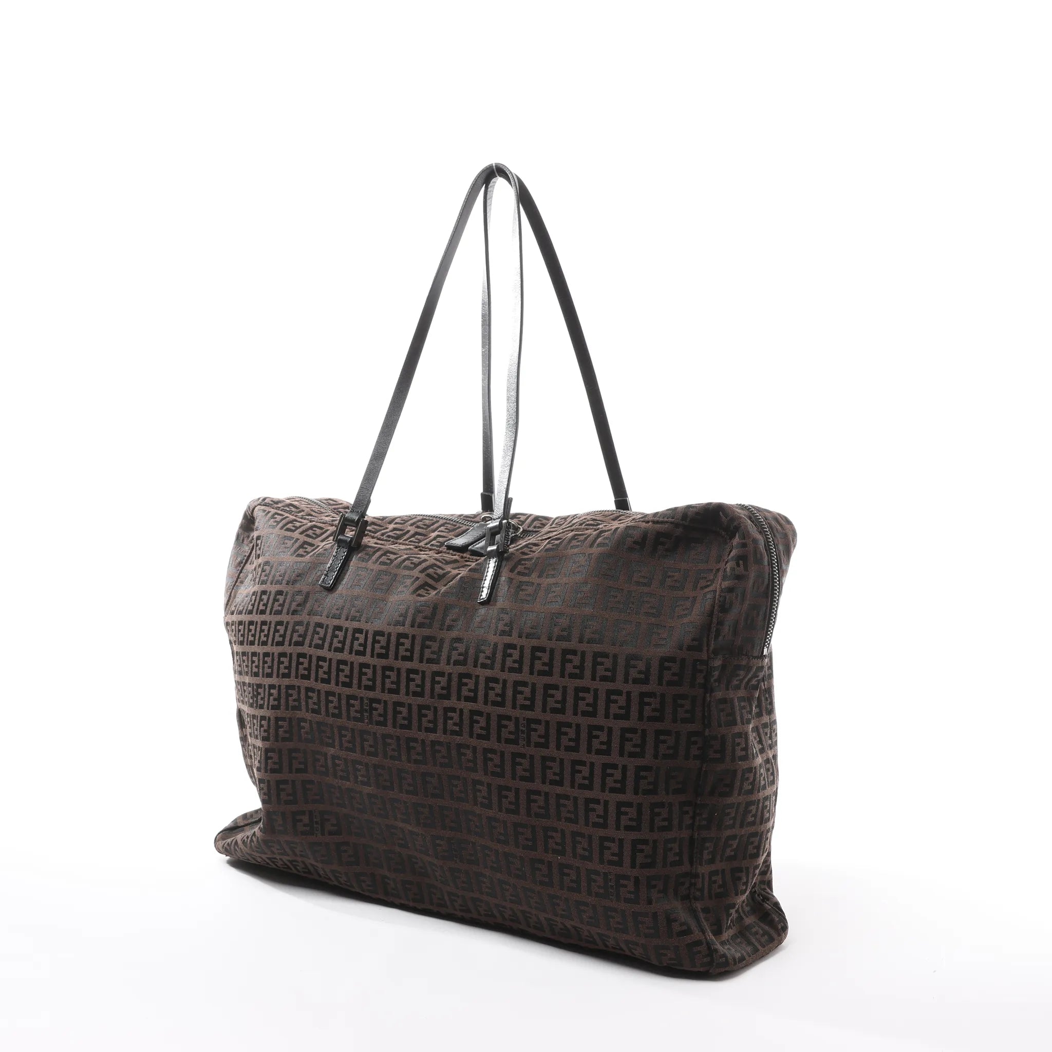 FENDI Zucchino Canvas x Leather Handbag in Brown 7VS018