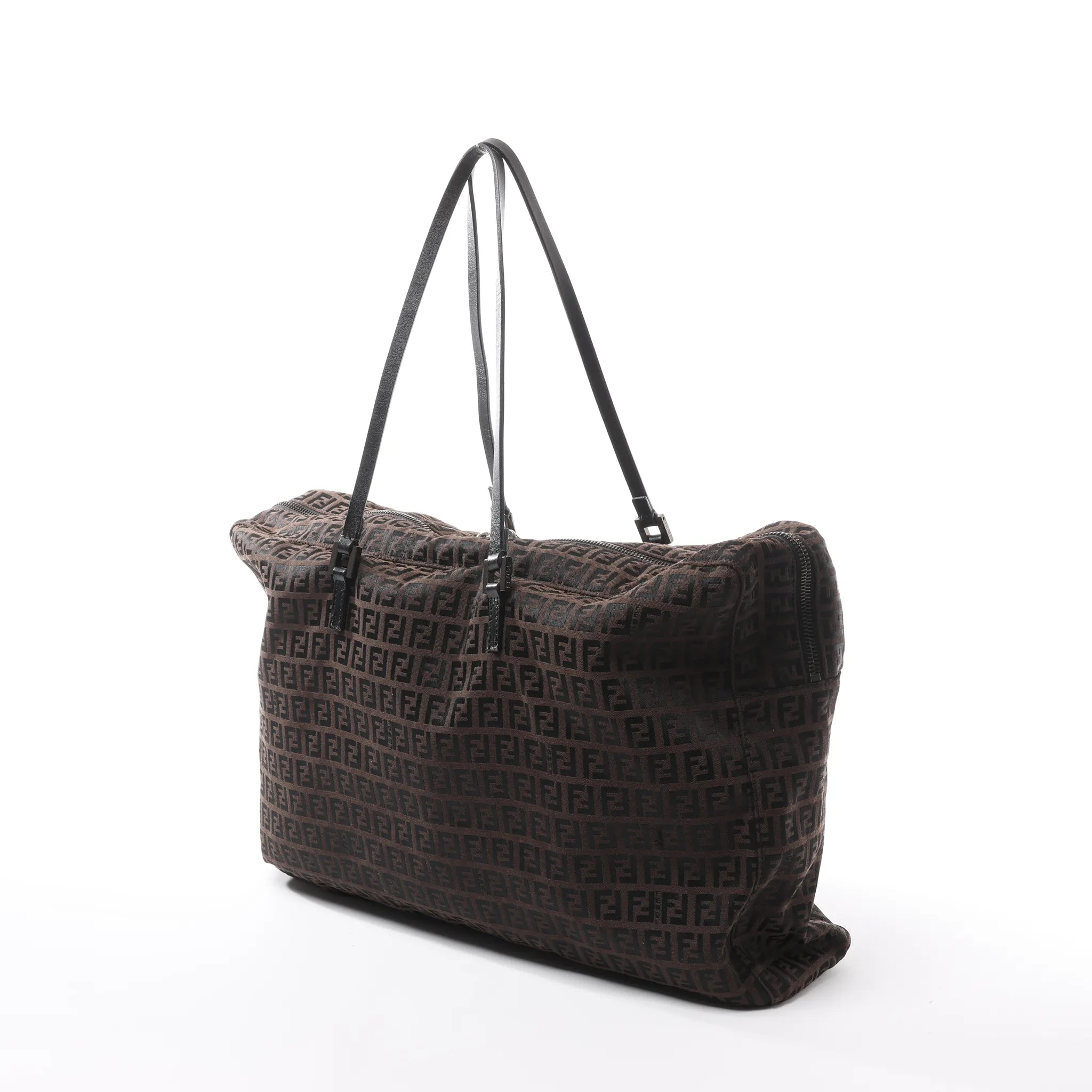 FENDI Zucchino Canvas x Leather Handbag in Brown 7VS018