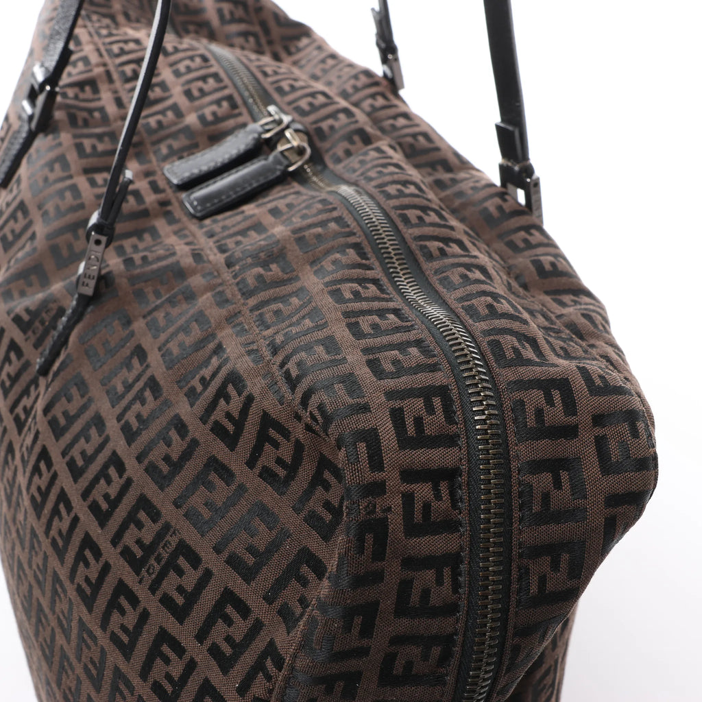 FENDI Zucchino Canvas x Leather Handbag in Brown 7VS018