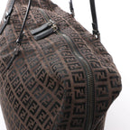 FENDI Zucchino Canvas x Leather Handbag in Brown 7VS018