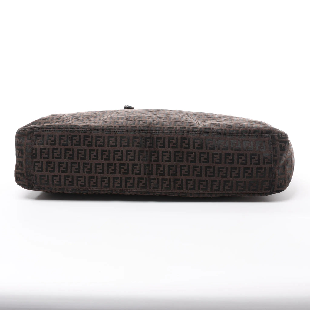 FENDI Zucchino Canvas x Leather Handbag in Brown 7VS018