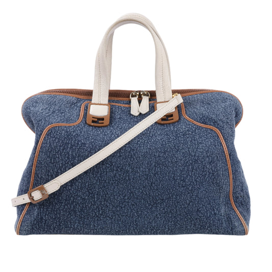 Fendi Chameleon Denim & Leather 2Way Boston Hanbag in Navy Blue 8BL110