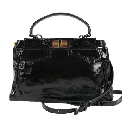 Fendi Peekaboo Patent Leather 2Way Handbag in Black 8BN211