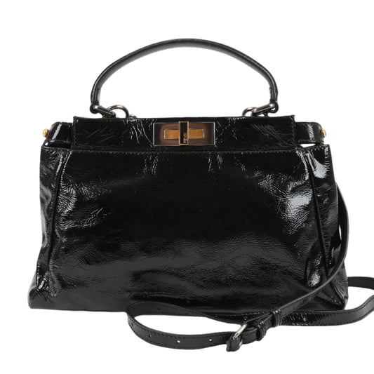 Sac à main Fendi Peekaboo en cuir verni noir 8BN211