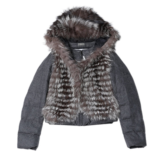 Fendi Wool-Blend Puffer Jacket with Fur Trim, Size 40