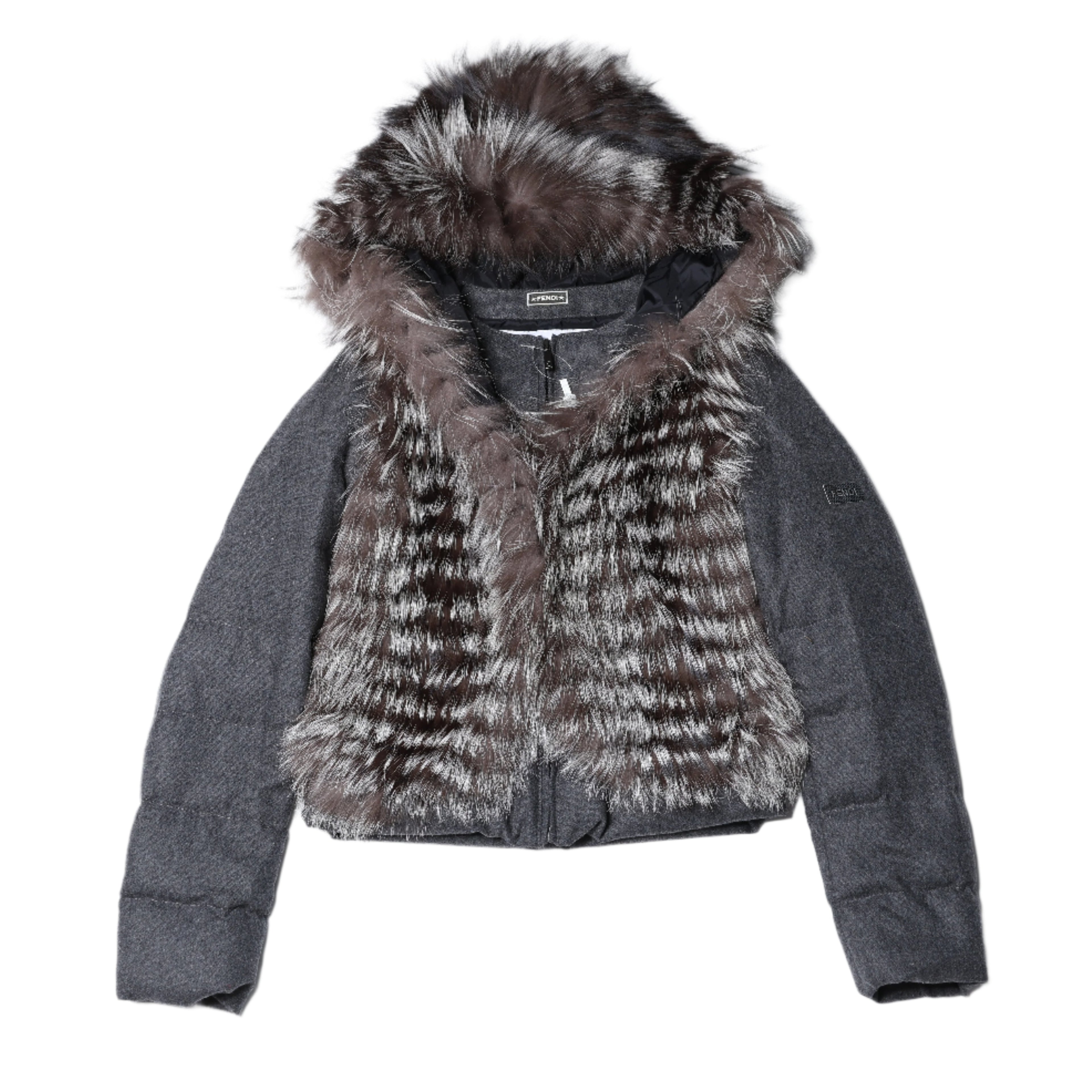 Fendi Wool-Blend Puffer Jacket with Fur Trim, Size 40