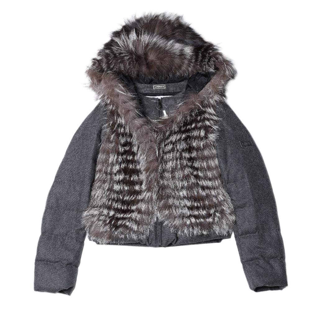 Fendi Wool-Blend Puffer Jacket with Fur Trim, Size 40 IT