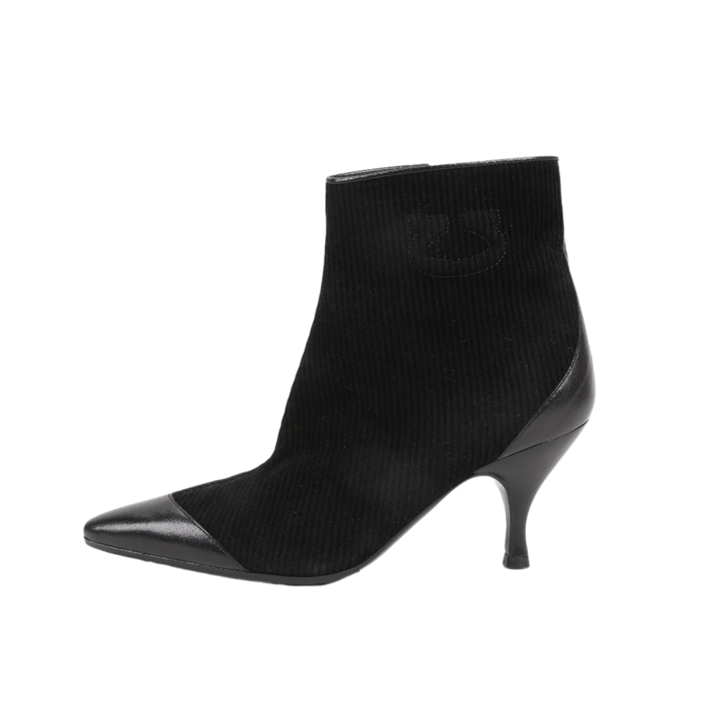 Salvatore Ferragamo Gancini Leather & Suede Ankle Boots in Black, Size 4.5 US