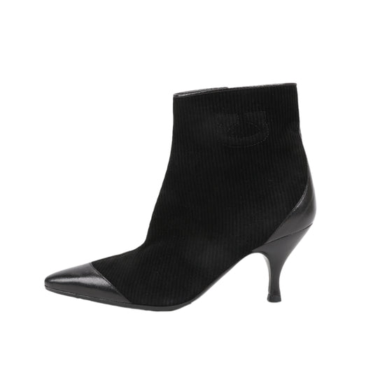 Ferragamo Gancini Leather & Suede Ankle Boots in Black, Size 4.5 US