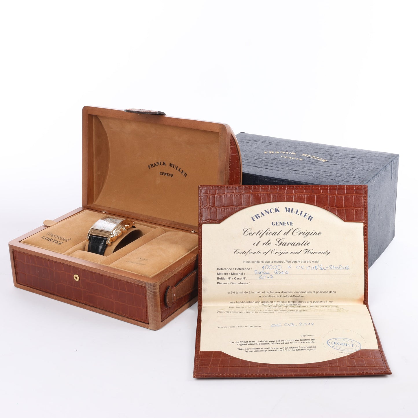 Franck Muller Conquistador Cortez 10000 H CC Leder x RS AT Uhr mit silbernem Zifferblatt