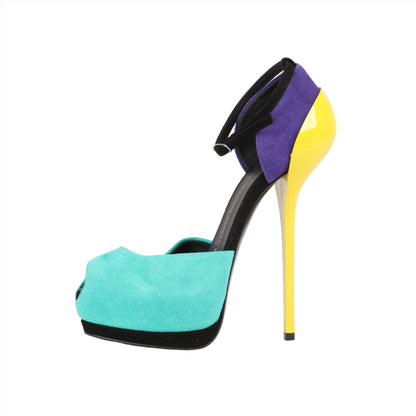 GIUSEPPE ZANNOTTI Suede Colorblock Pattern D'Orsay Pumps