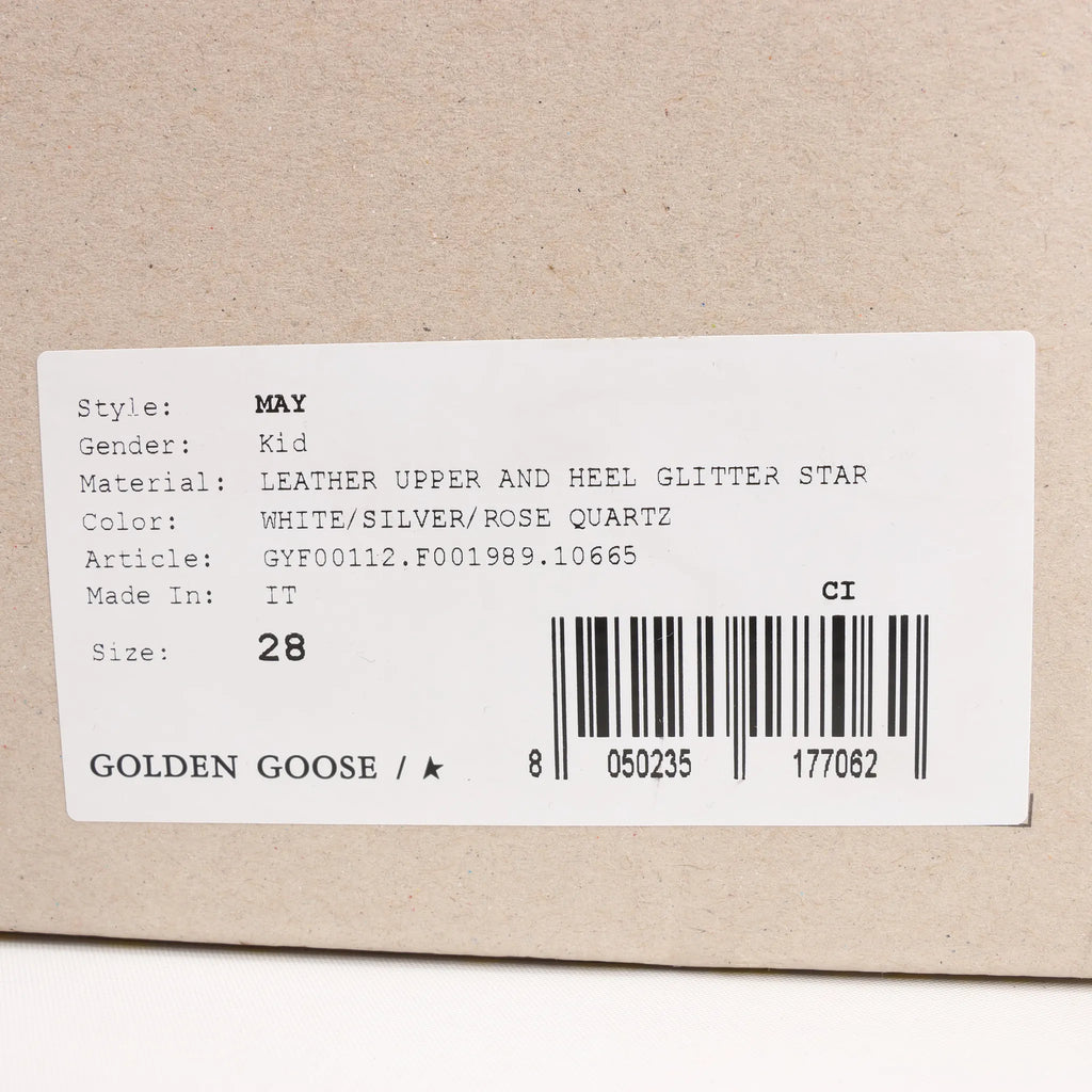 Golden Goose Glitter Star Kids Sneakers in White x Pink, Size 28 EU
