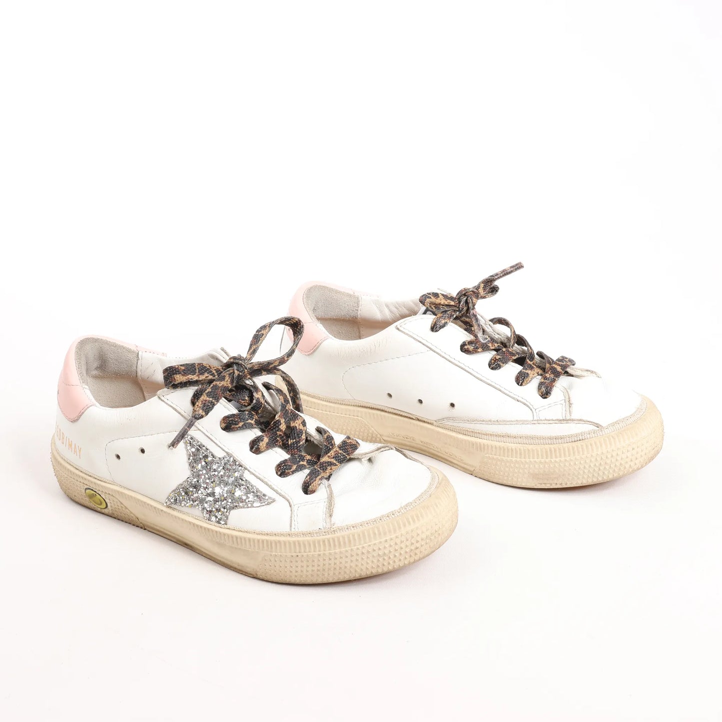 Golden Goose Glitter Star Kids Sneakers in White x Pink, Size 28 EU