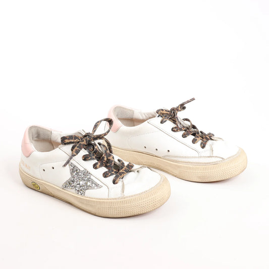 Golden Goose Glitter Star Kids Sneakers in White x Pink, Size 28 EU
