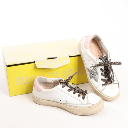 Golden Goose Glitter Star Kids Sneakers in White x Pink, Size 28 EU
