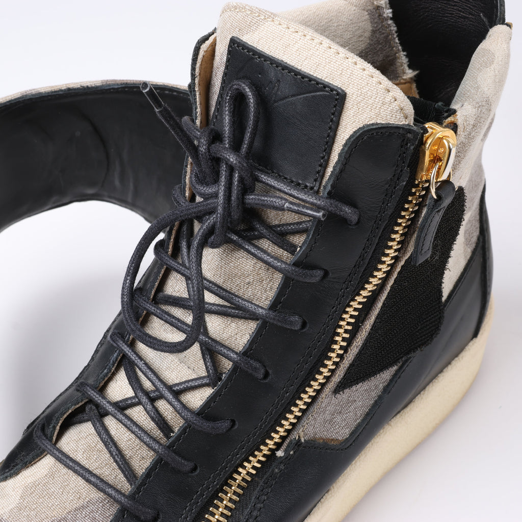 Giuseppe Zanotti High-top Sneakers Camouflage x Leather in Black, Size 40 EU