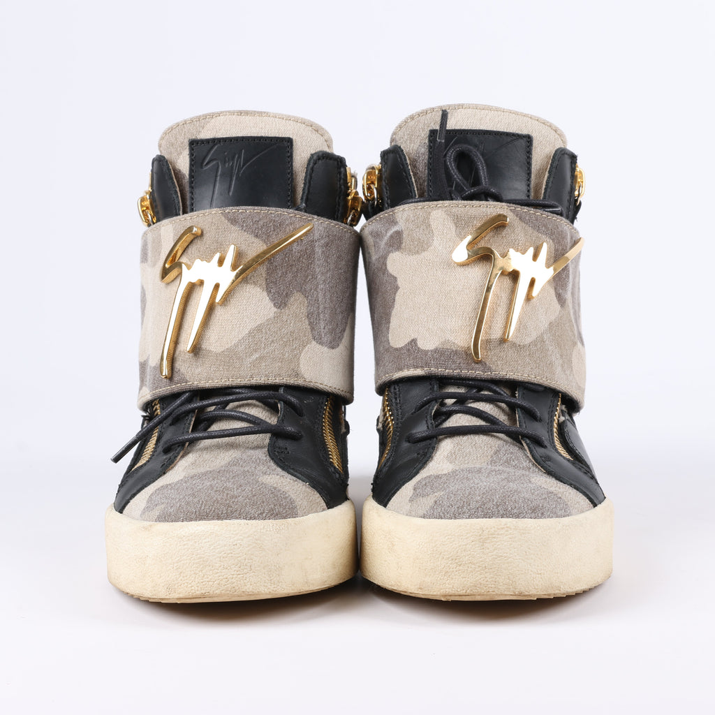 Giuseppe Zanotti High-top Sneakers Camouflage x Leather in Black, Size 40 EU