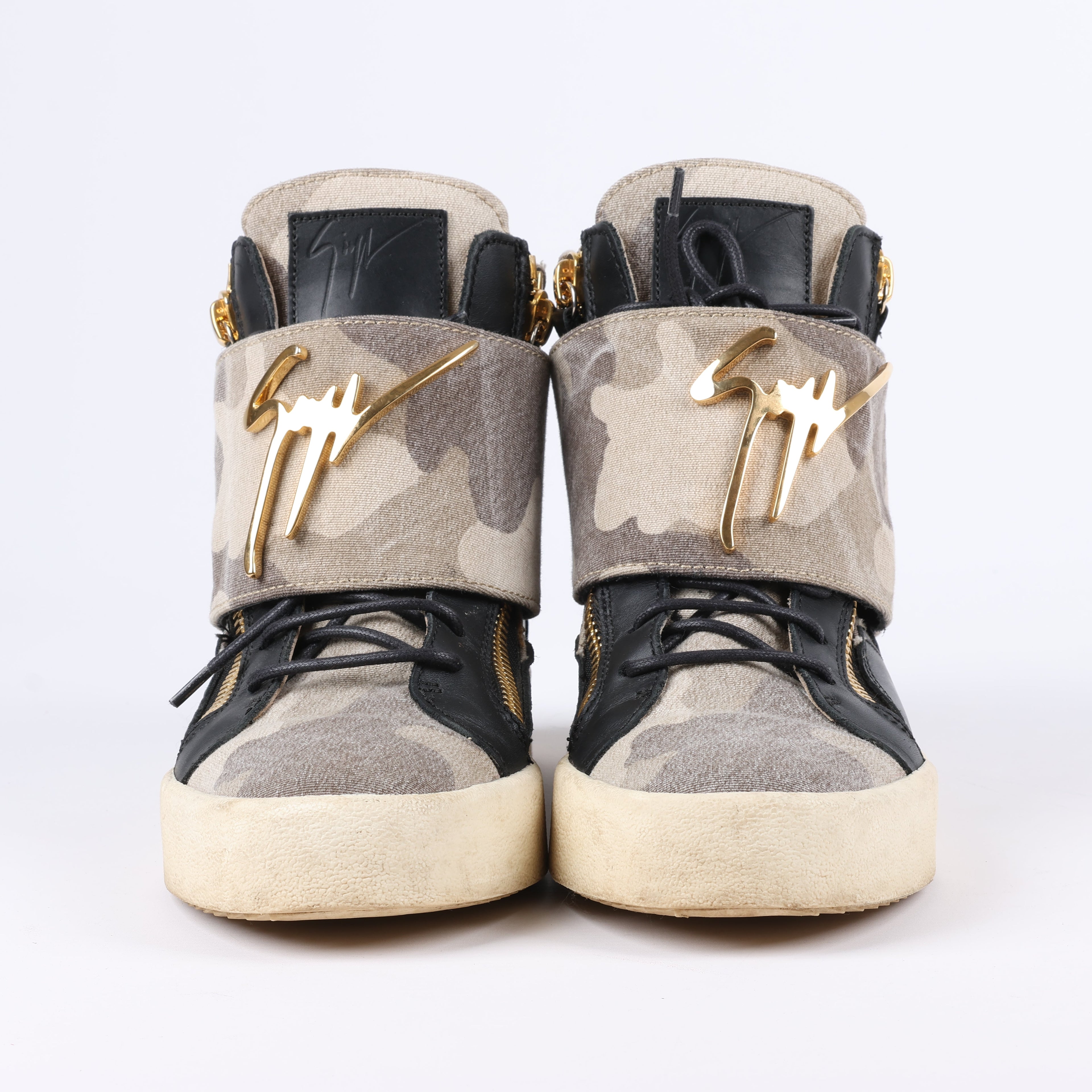 Giuseppe Zanotti High-top Sneakers Camouflage x Leather in Black, Size 40 EU