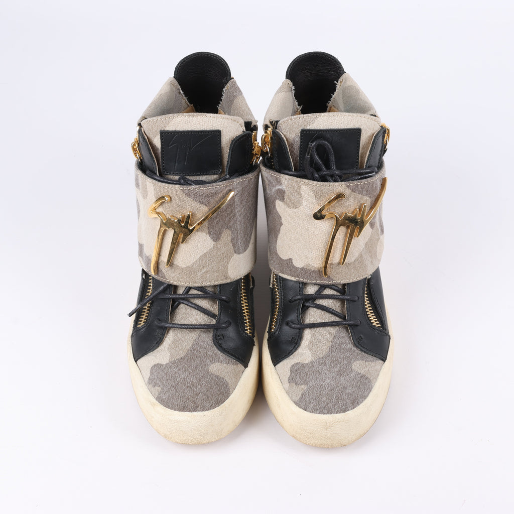 Giuseppe Zanotti High-top Sneakers Camouflage x Leather in Black, Size 40 EU