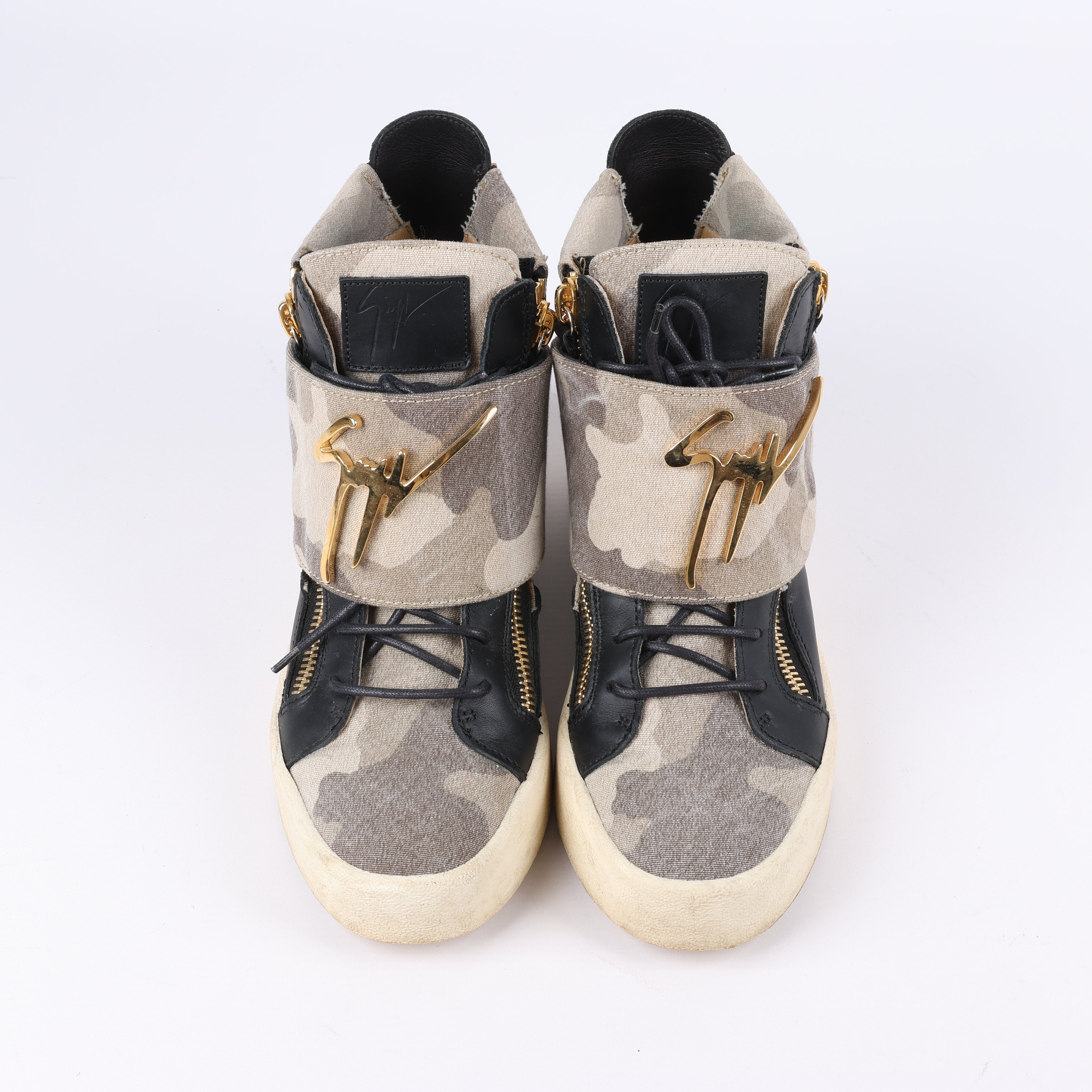 Giuseppe Zanotti High-top Sneakers Camouflage x Leather in Black, Size 40 EU