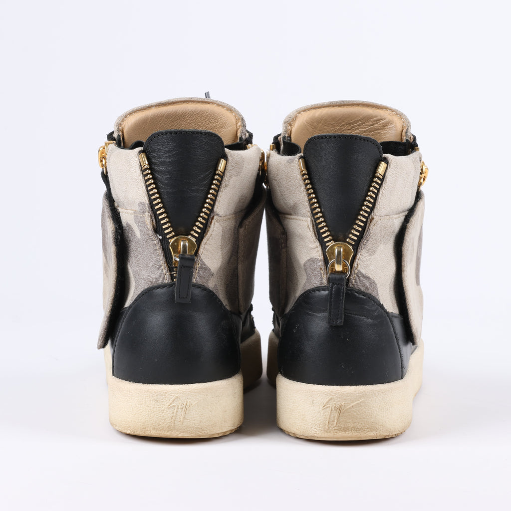 Giuseppe Zanotti High-top Sneakers Camouflage x Leather in Black, Size 40 EU