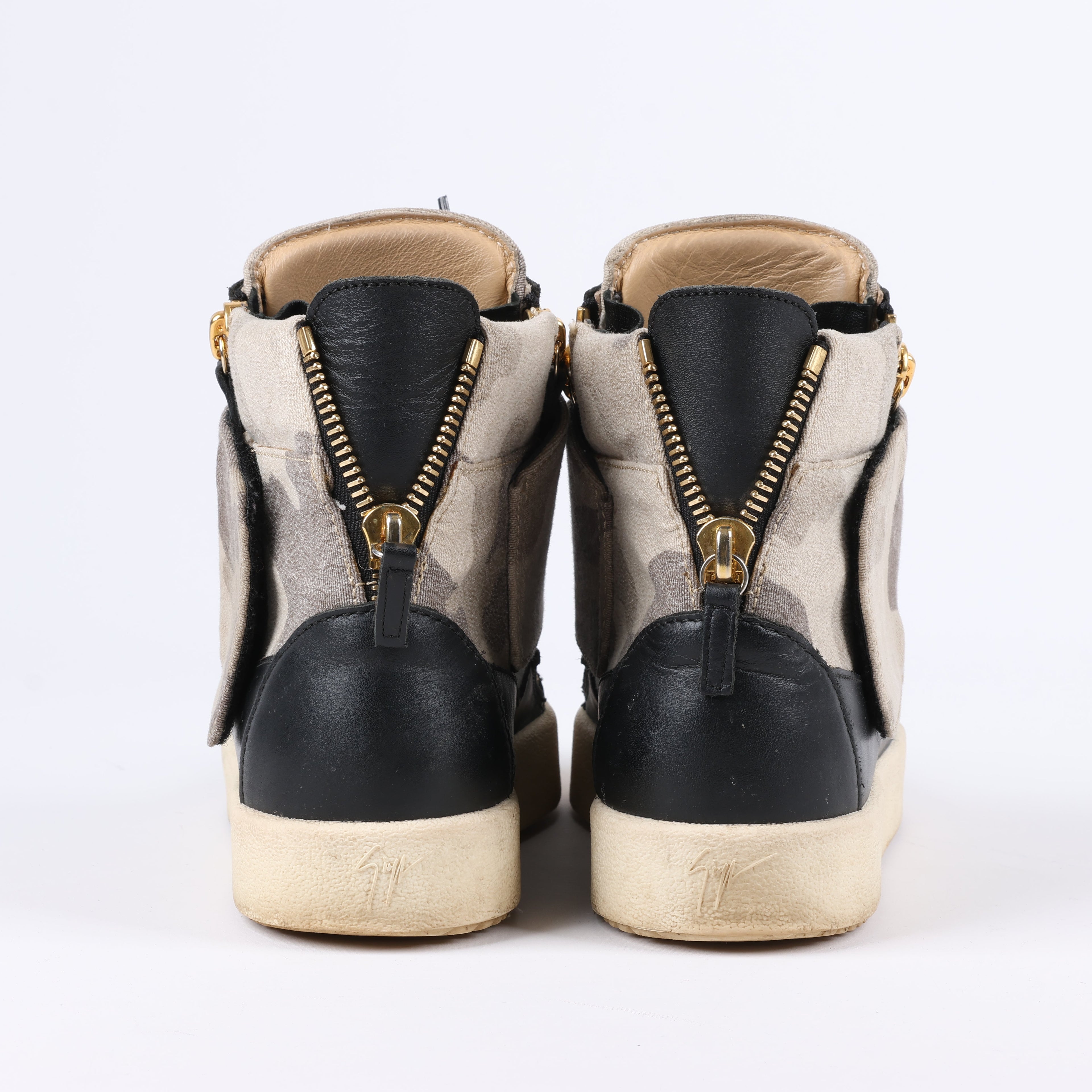 Giuseppe Zanotti High-top Sneakers Camouflage x Leather in Black, Size 40 EU
