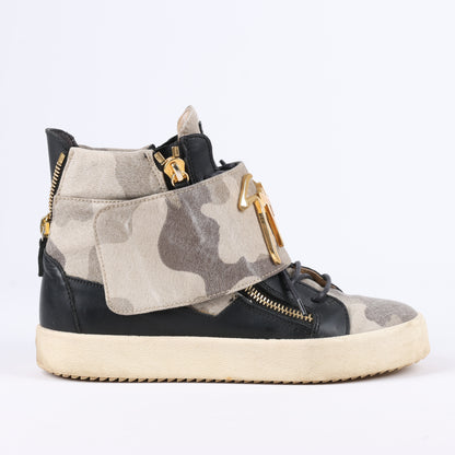Giuseppe Zanotti High-top Sneakers Camouflage x Leather in Black, Size 40 EU