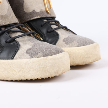 Giuseppe Zanotti High-top Sneakers Camouflage x Leather in Black, Size 40 EU