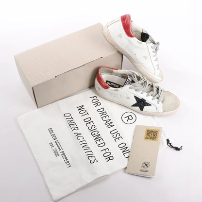 Golden Goose Super-Star Leather Sneakers in White/Red, Size 40 EU