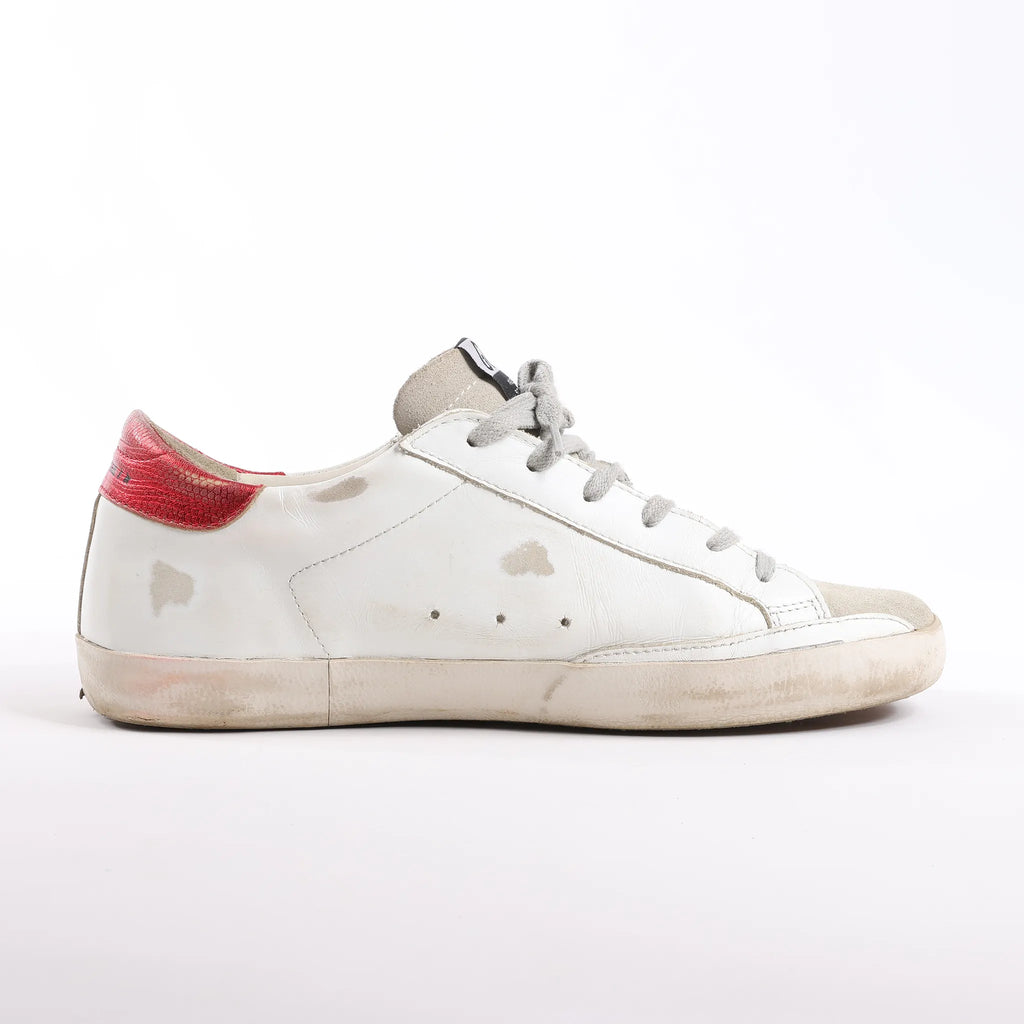 Golden Goose Super-Star Leather Sneakers in White/Red, Size 40 EU