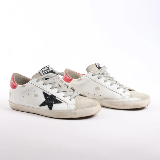 Golden Goose Super-Star Leather Sneakers in White/Red, Size 40 EU