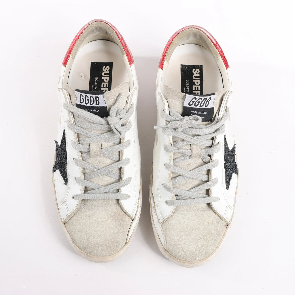 Golden Goose Super-Star Leather Sneakers in White/Red, Size 40 EU