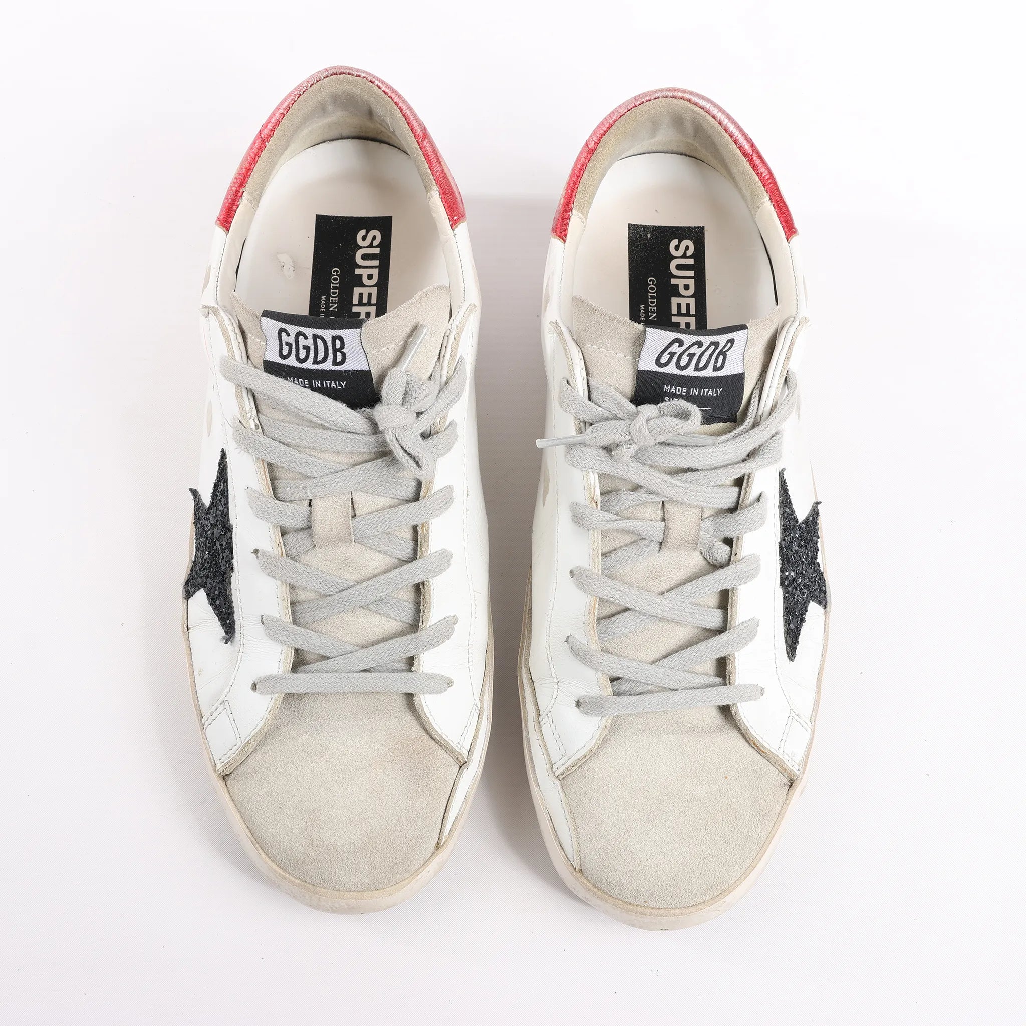 Golden Goose Super-Star Leather Sneakers in White/Red, Size 40 EU