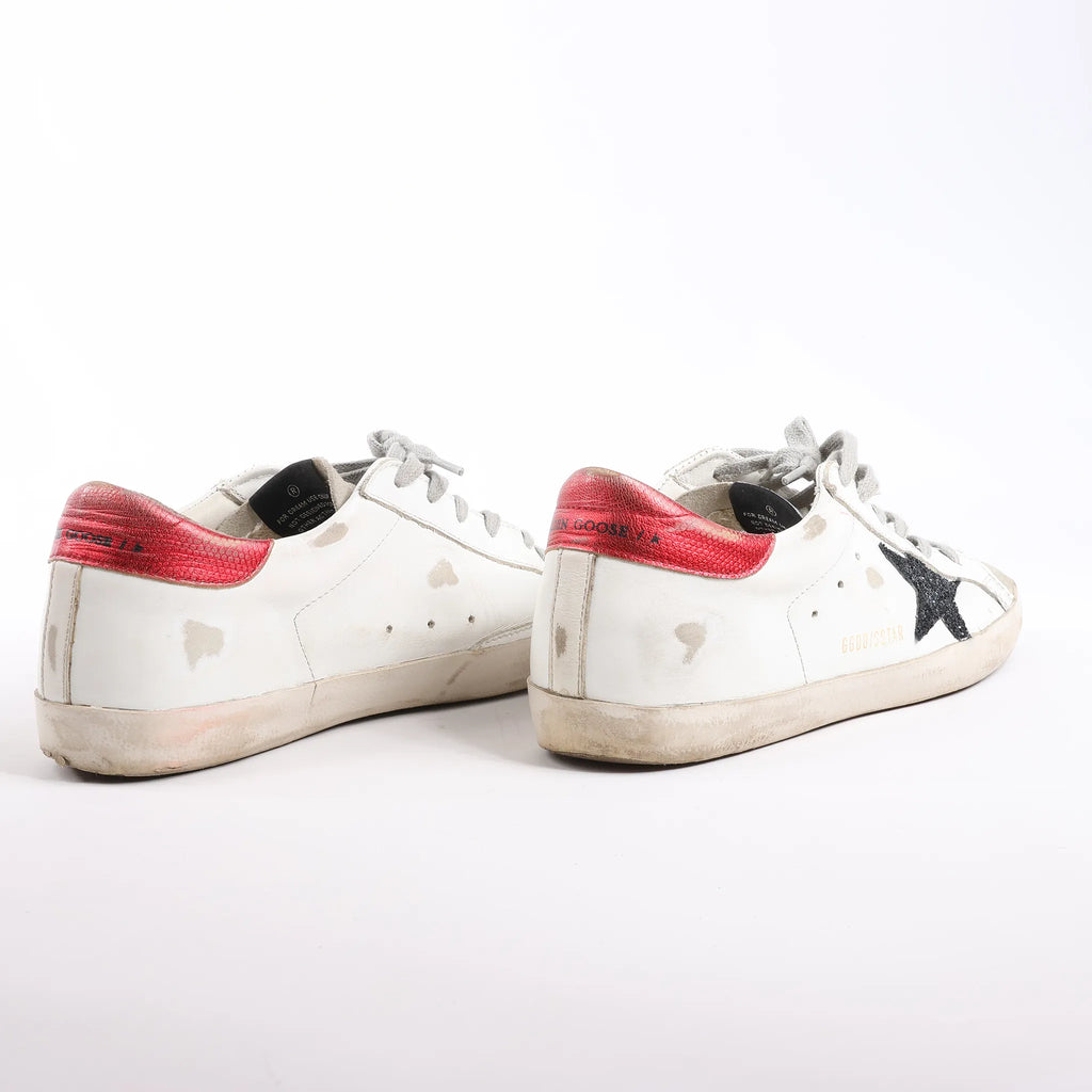 Golden Goose Super-Star Leather Sneakers in White/Red, Size 40 EU