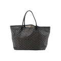 Goyard Saint Louis MM tote bag in black patterned canvas with slim black leather shoulder straps and a wide open-top silhouette.