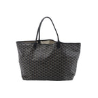 Goyard Saint Louis MM tote bag in black patterned canvas with slim black leather shoulder straps and a wide open-top silhouette.