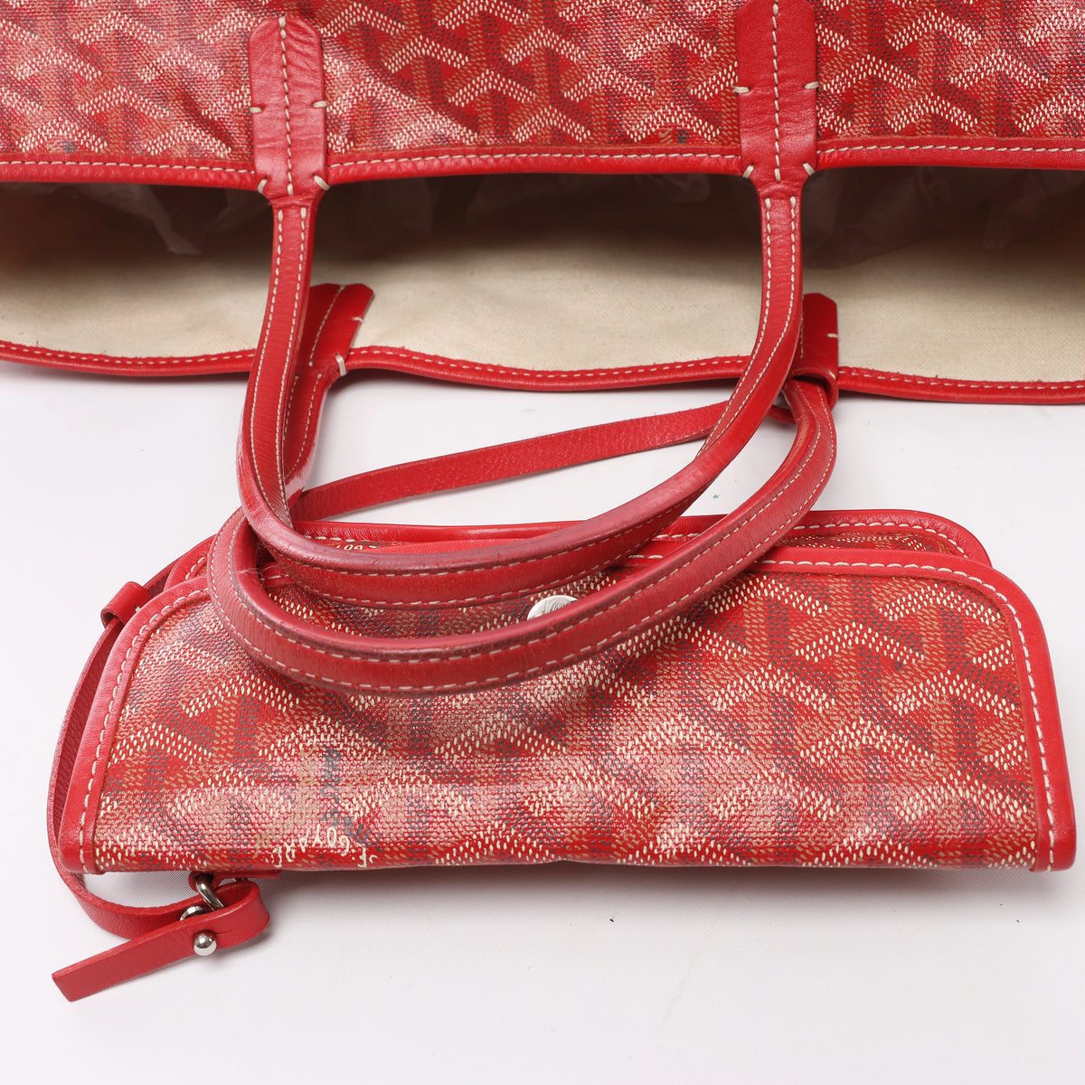 Goyard Saint Louis PM PVC & Leather Tote Shoulder Bag in Red