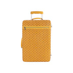 Yellow Goyard Trolle PM travel case with signature patterned canvas, leather trim, telescopic handle and front zip pocket.