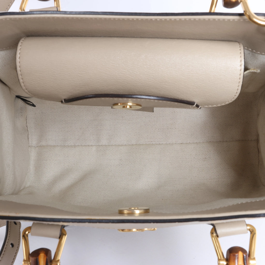 Gucci Bamboo Diana Leather 2 Way Handbag in Beige