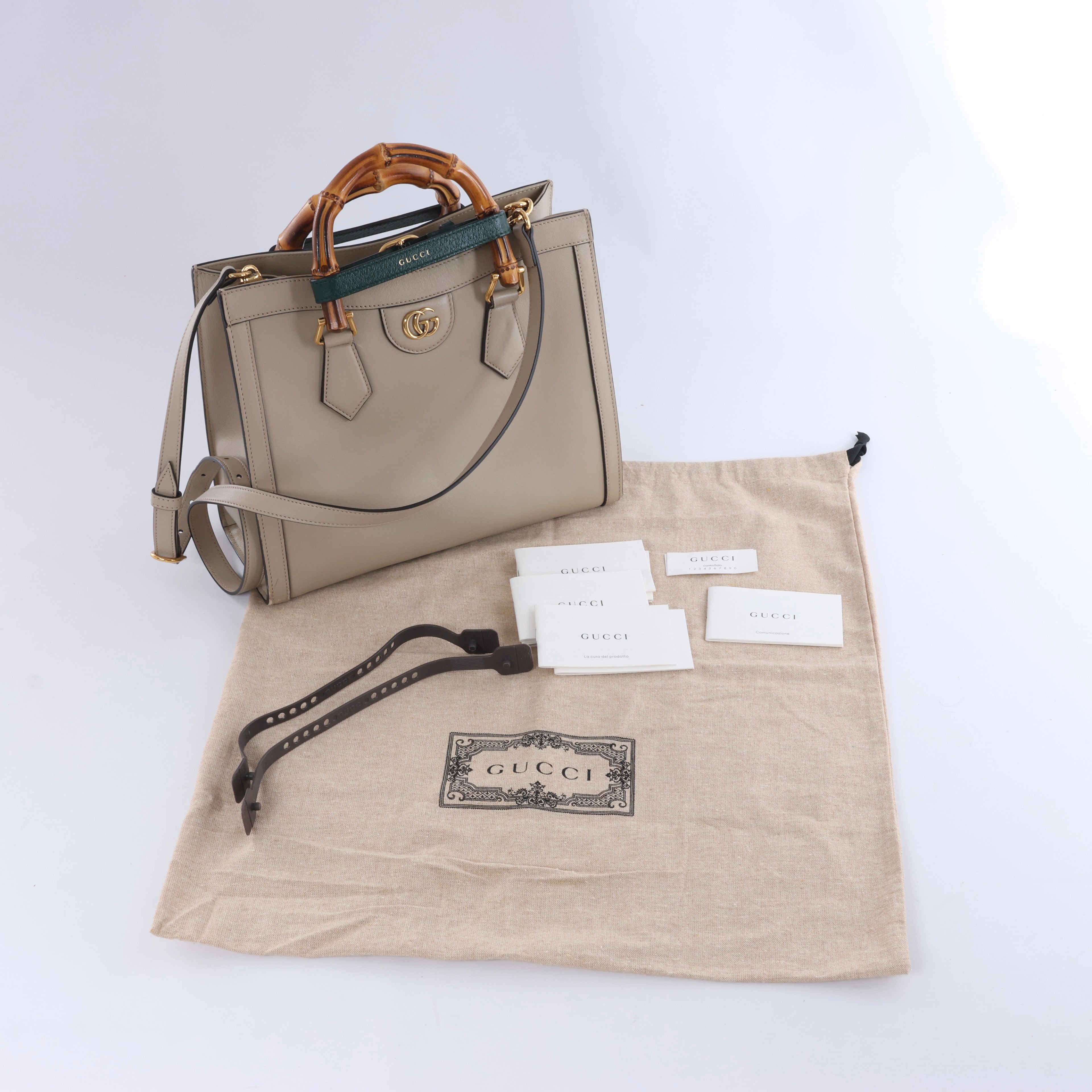 Gucci Bamboo Diana Leather 2 Way Handbag in Beige