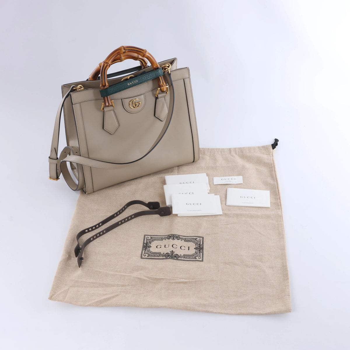 Gucci Bamboo Diana Leather 2 Way Handbag in Beige